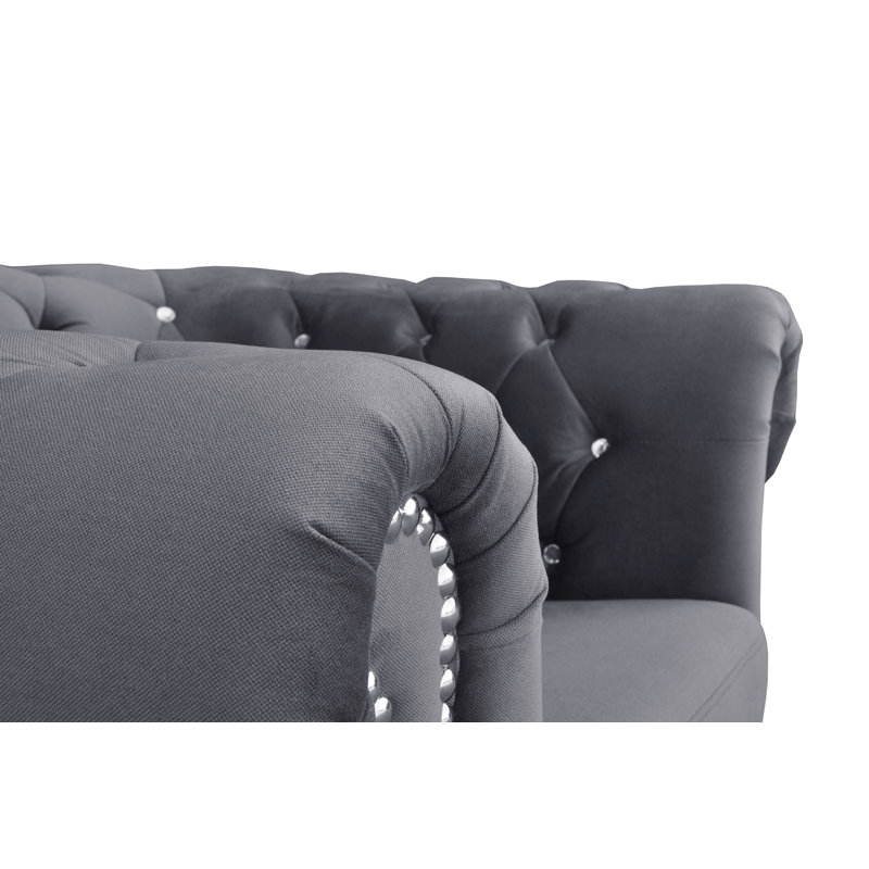 Sade Velvet Loveseat, Grey/Brown/Blue