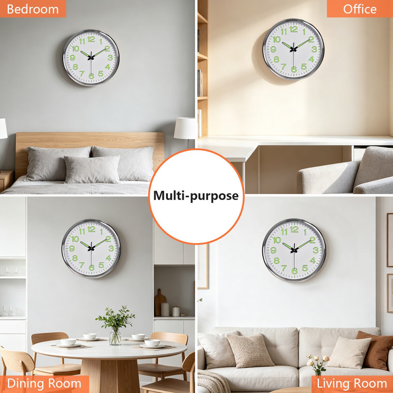 Horloge murale 12 po, Silver/White