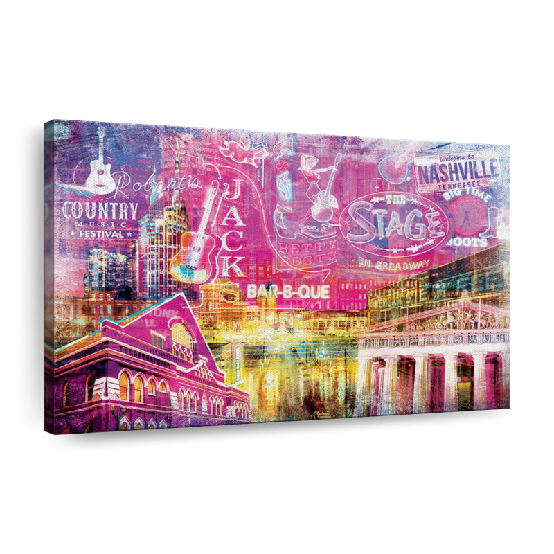 Nashville Buildings Grunge sur toile, H 8 po x l 12 po x P 1 po