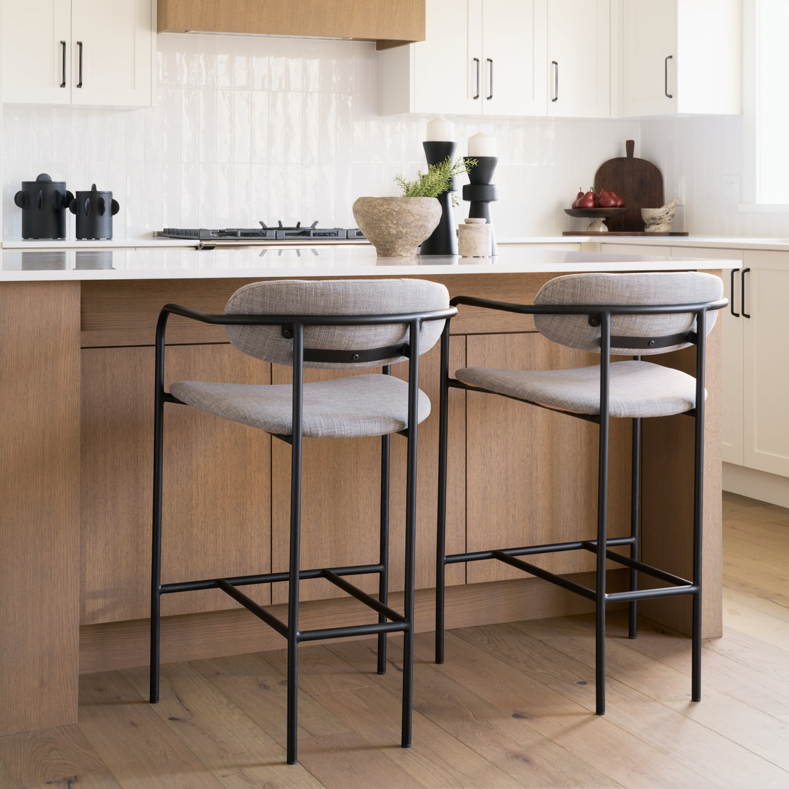 Belarus Fabric Seat Stool, Counter Stool (26.5” Seat Height), Gun Metal Gray, Gray
