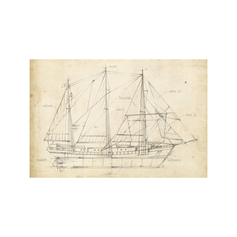 Sailboat Blueprint II by Ethan Harper - Wrapped Canvas Print, 66.04 cm H x 45.72 cm W x 1.91 cm D
