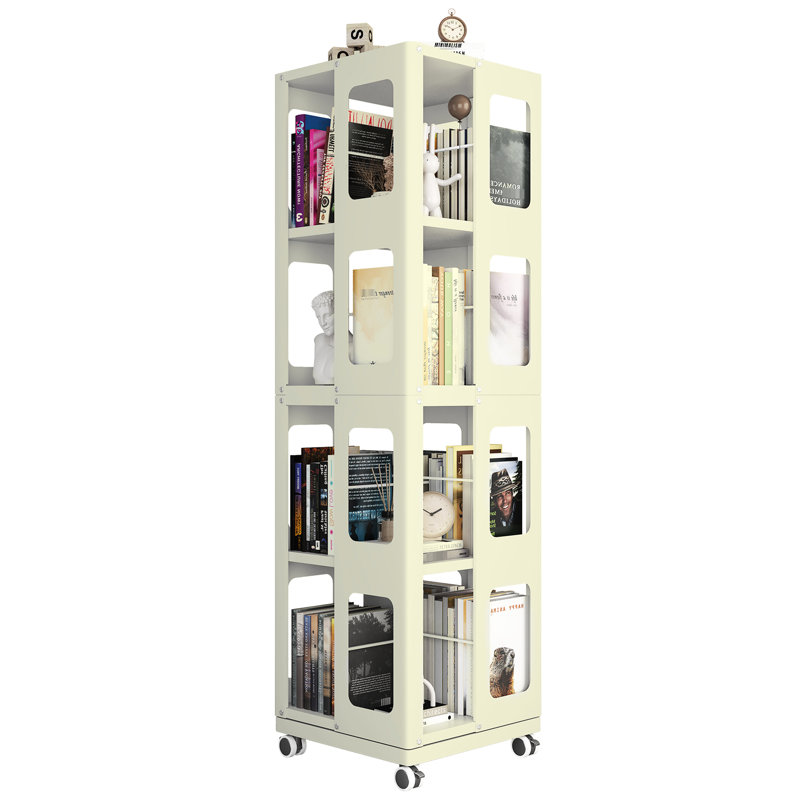 4 tablettes rotatives toutes pivotantes, 360 roulettes, construction, finition blanche, assemblage facile, grande utilisation de l'espace blanc, étagères spacieuses, avantage rapide