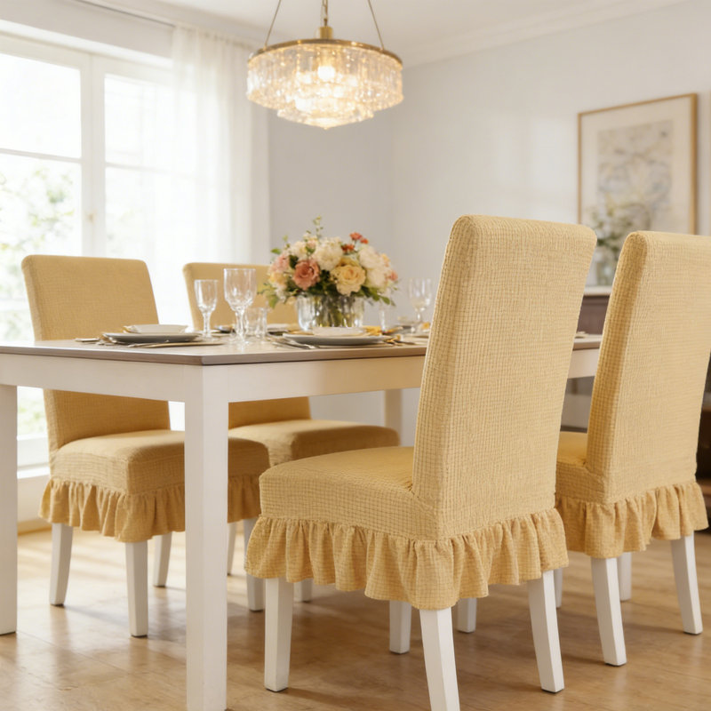 4 PCS Stretch Parsons Dining Chair Covers with Ruffled Skirt, Elastic Slipcovers for High Back Chairs, Wrinkle-Resistant Fabric Protection for Dining Room, Restaurant, Banquet