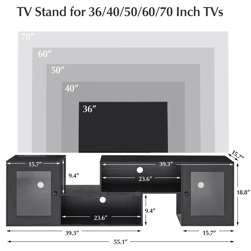 Mauna Black White TV Stand for 65 Inch TV with LED Lights and Power Outlet, Flexible Layout Entertainment Center with Storage Cabinets, DIY Combination Media Console for Living Room, Bedroom, Gaming Room
