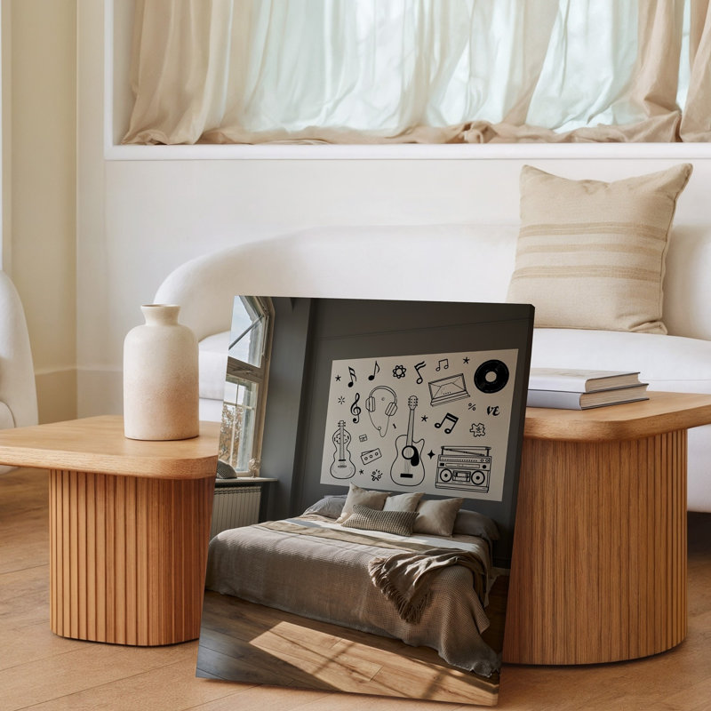 Toile, une chambre à coucher ensoleillée douillette avec une grande fenêtre avec art mural naturel diffusant une lumière illuminant un art texturé