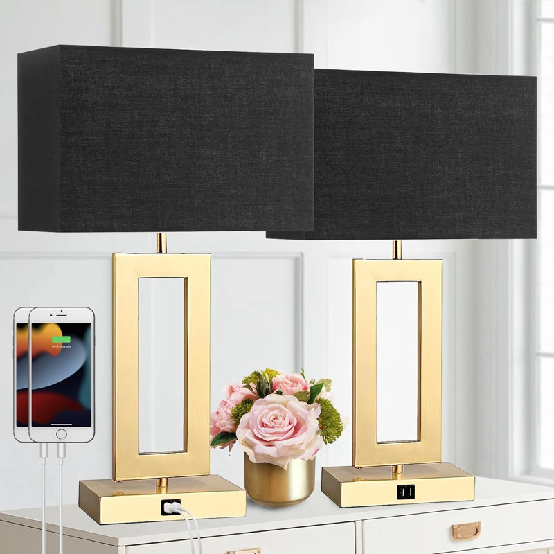 Ensemble de 2 lampes de table avec 2 ports USB, 3 lampes de chevet à commande tactile à intensité variable, lampe de table moderne pour le salon, table de chevet avec ampoules incluses