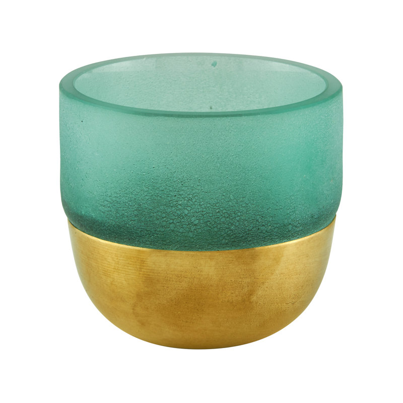 Petit porte-votive en verre, Aigue-marine, H 5,5 po x l 4,25 po x P 4,25 po
