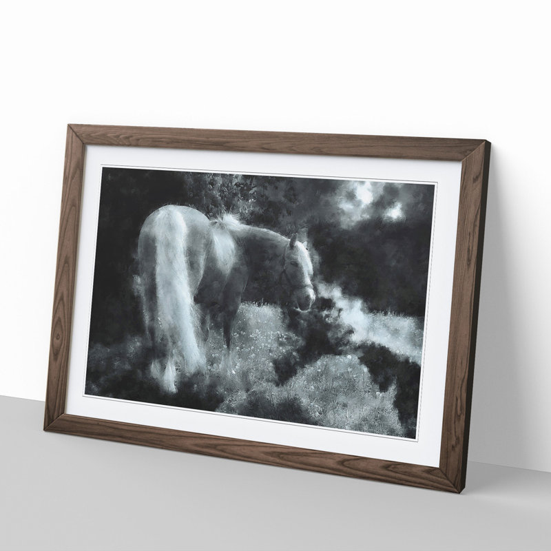 Lone Horse - Picture Frame Graphic Art, 36cm H x 48cm W x 2cm D, Walnut Framed