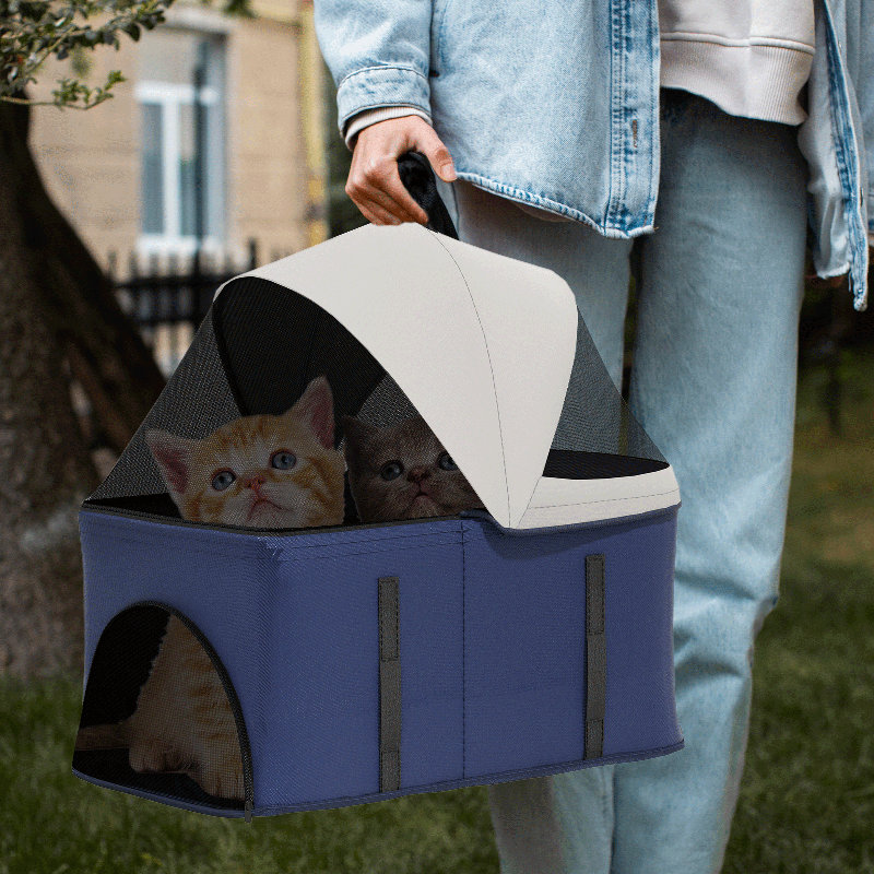 Poussette pliable 3-en-1 avec panier de rangement pour chien, Bleu