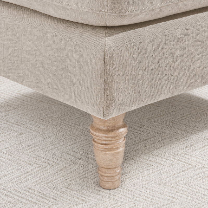 Bernard Upholstered Fabric Pouffe Footstool With Rubberwood Legs - Classic Detailed Design, Beige Chenille