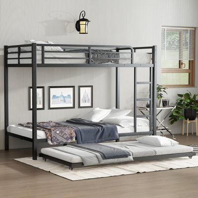 Metal Twin Xl Over Twin Xl Bunk Beds With Trundle,heavy Duty Bunk Beds Frame For Adults,kids,teens,space-saving,black