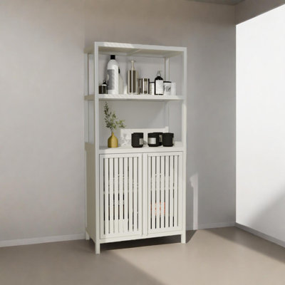 Armoire de rangement en bambou avec 2 portes pour la salle de bain, le salon, la cuisine et l'entrée