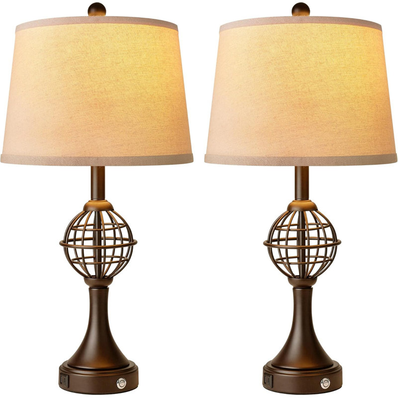 Ensemble de 2 lampes de table 26,5 "pour le salon, lampes tactiles de ferme pour table de chevet avec USB A + C, lampe de chevet rustique pour tables de bout de chambre à coucher