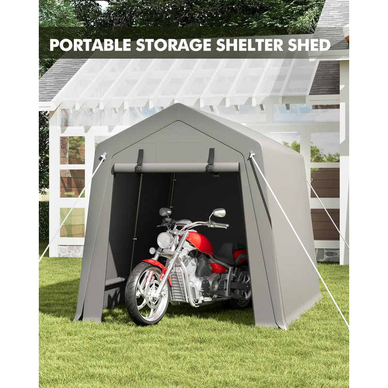 Carport Storage Shed, Portable Garage with Roll-up Zipper Door, Heavy Duty Waterproof Tarp, Storage for Motorcycle, Bike, Firewood, Garden Tools