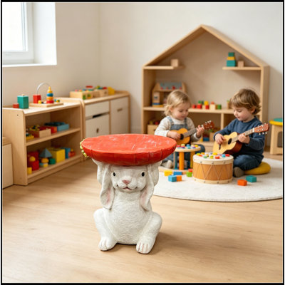 Table d'appoint lapin en résine, 34 cm (H) x 29,5 cm (L), avec support pour plante carotte, pour la décoration intérieure et extérieure.