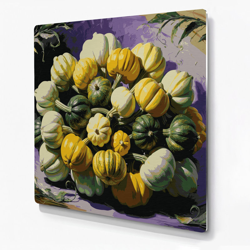Légumes, art mural noir en métal Pattypan, H 12 po x l 12 po