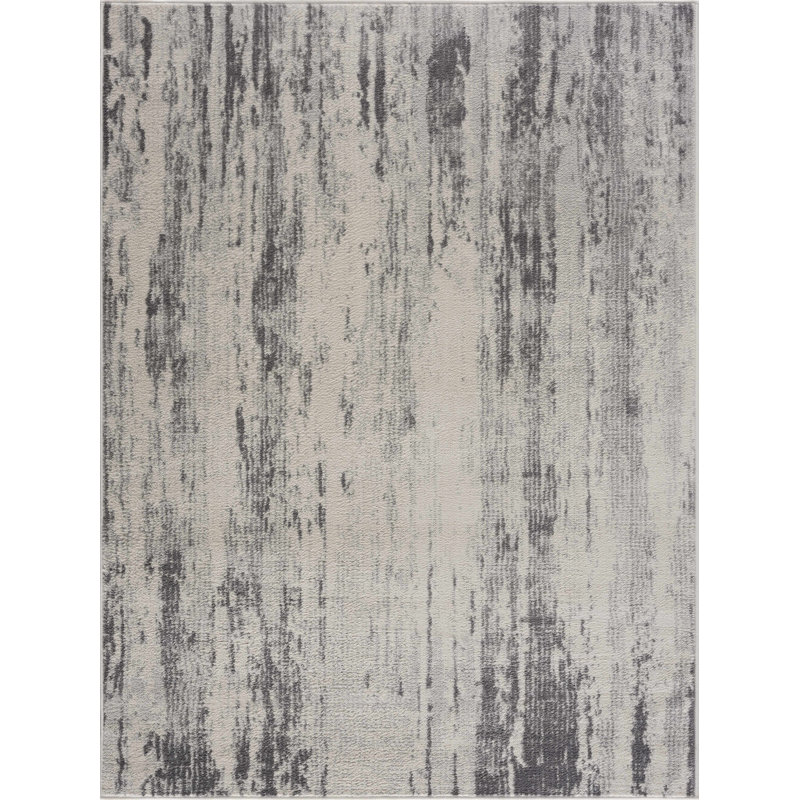 Gray and Ivory Abstract Medium Pile Synthetic Rectangle Rug 2' x 3'