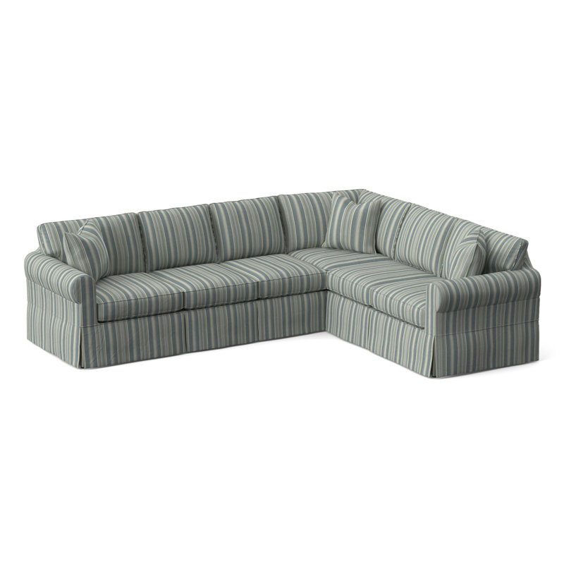 Bedford Upholstered Sectional, Green and Blue Stripe; 0252-54, Right Hand Facing
