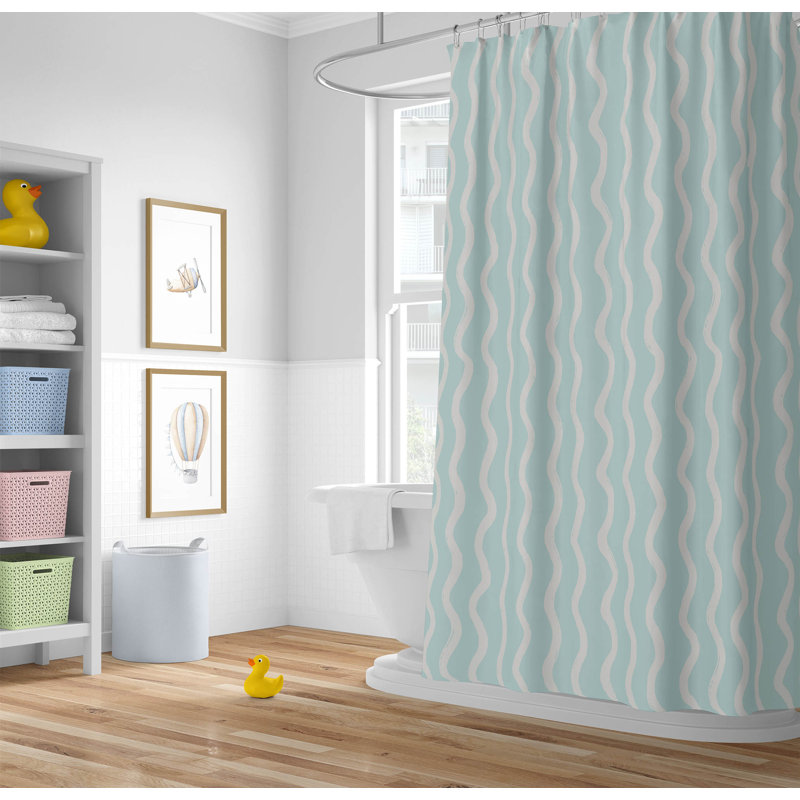 Tartan Block Ultra-Thin Lightweight Shower Curtain, Blue/Light Blue Striped 2