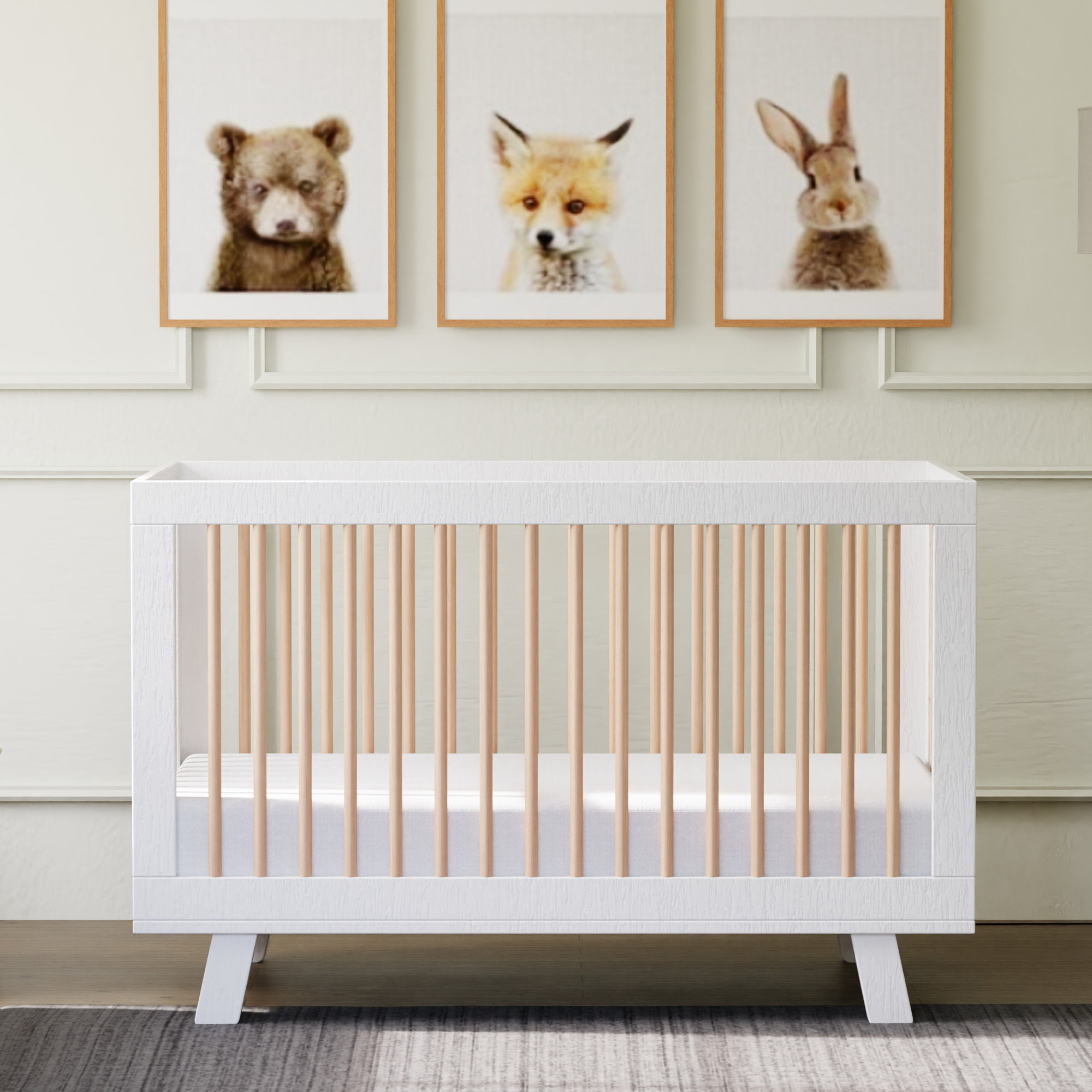 Hudson 3-in-1 Convertible Crib, White/Washed Natural