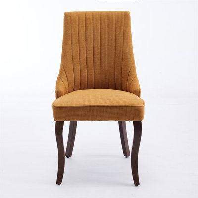 Rayon Cloth Flocking Linen Dining Chairs Channel Kitchen Dinner Chair Comfy Fabric Upholstered Accent Chair For Dining Room With Curved Solid Wood Legs