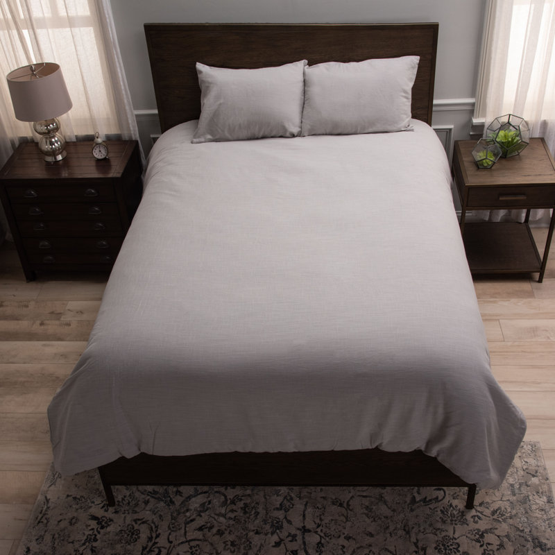 Ensemble d'édredon 3 pièces Zandy, gris, Édredon pour grand lit + 2 taies décoratives sta