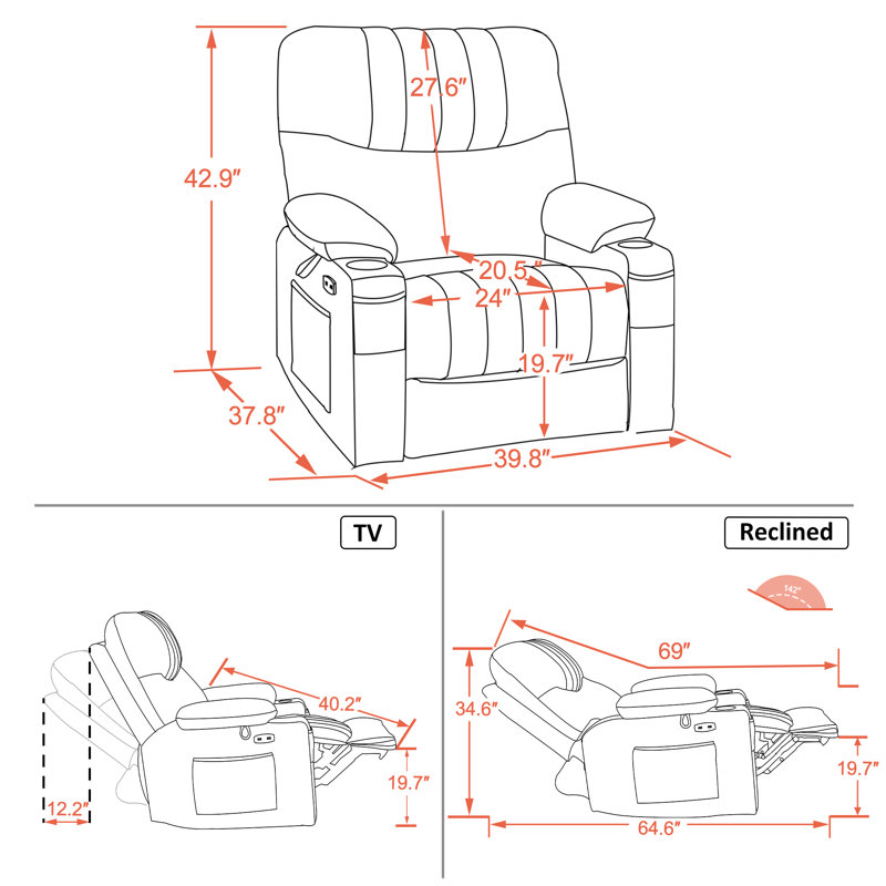Power Recliner, Electric Swivel Glider Rocker Recliner with USB Ports, Cream White Faux Leather