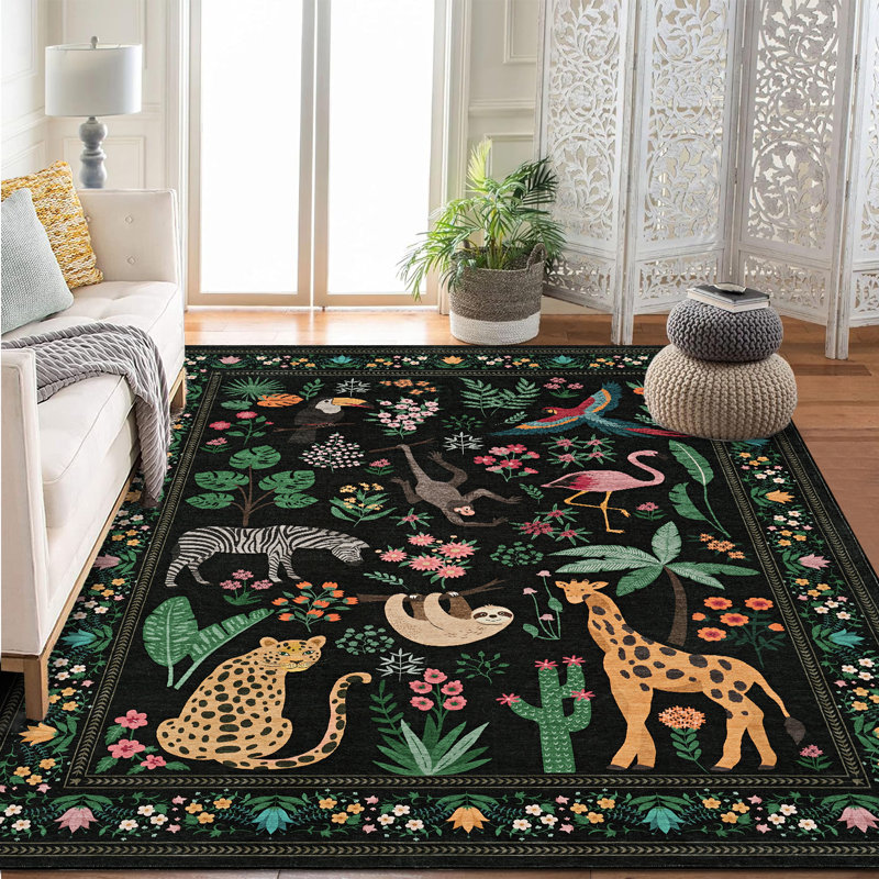 Washable Rugs for Living Room Area Rugs for Bedroom Scalloped Rug Modern Bordered Non Slip Kids Bedroom Carpet Stain Resistant Floor Cover