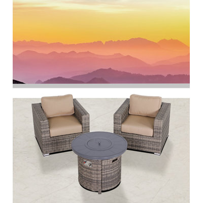Ensemble de fauteuils club entièrement assemblés 3 pièces Alieyah et foyer en osier avec coussin Sunbrella