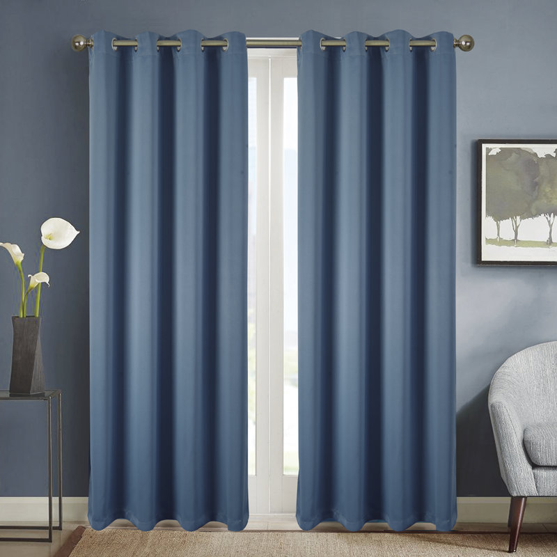 Panneau de rideau simple occultant avec œillets, Bleu