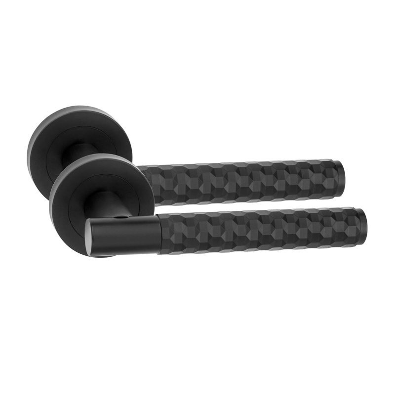 Golden Grace 4 Set Knurled Hex Cut T-Bar Door Handle Set Satin Nickel Finish with Ball Bearing Hinges and Latch