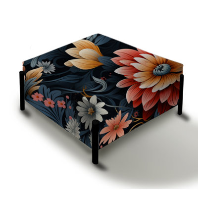 Cottage Coral Blooms Unveiled - Floral Large Square Ottoman