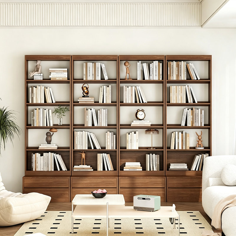 Bibliothèque standard en bois massif noyer moderne, 47.24"L