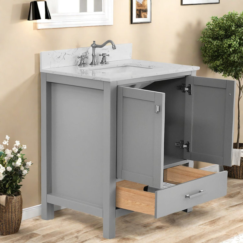 Meuble-lavabo et lavabo moderne gris en bois massif 30 po