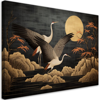 Peacock In The Backlight Of The Moon - No Frame Print on Canvas