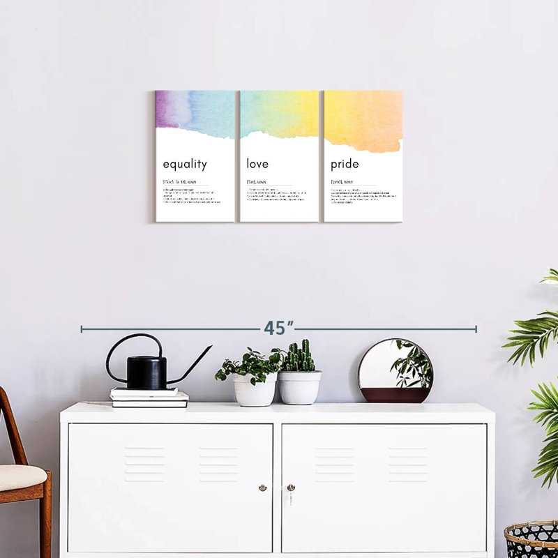 Égalité, amour, fierté, impression sur toile, H 15 po x l 32 po x P 1,25 po