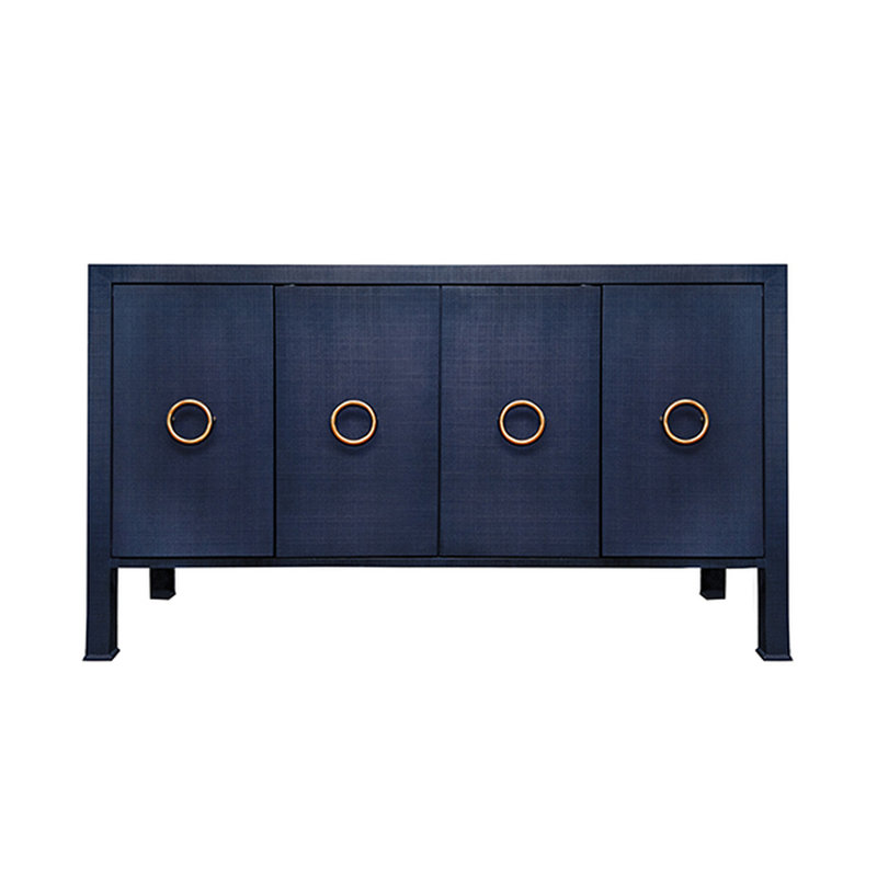 Rue 58'' Navy Linen and Brass Four Door Buffet