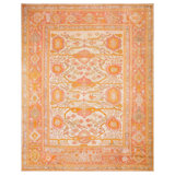 Beautifully Decorative Light Ivory Background Antique Turkish Oushak Rug