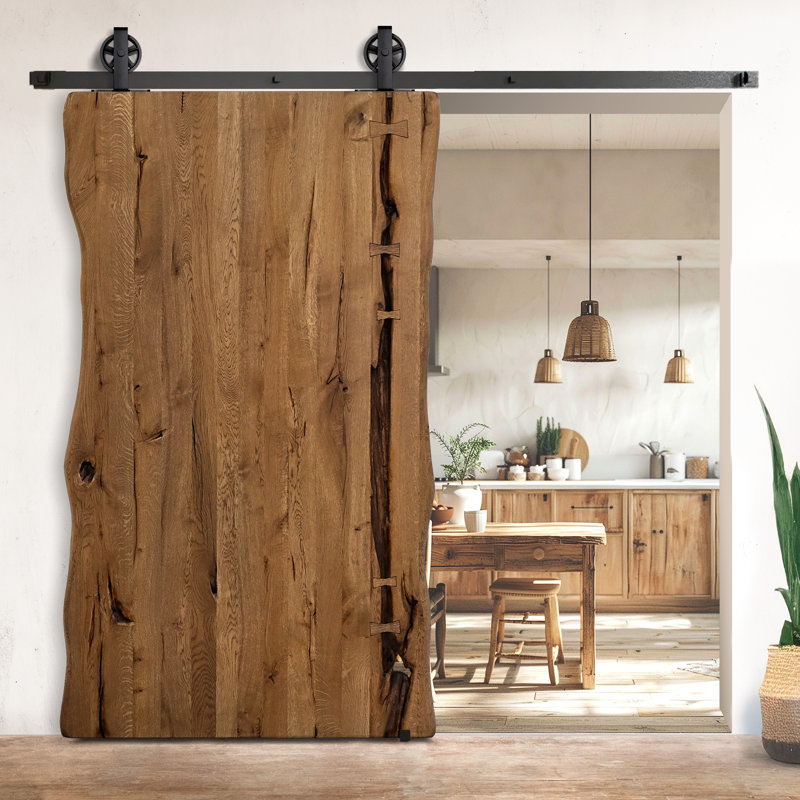 Veasley Solid Oak Barn Doors Prefinished, Brown