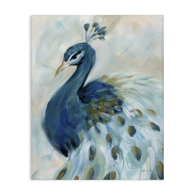 Elegant Blue Peacock Canvas Wall Art by Yvette St. Amant