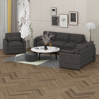 Ensemble de canapés 6 sièges 6 pièces, ensemble de canapés confortables surdimensionnés 3 pièces avec double coussin moelleux, coussins rembourrés confortables