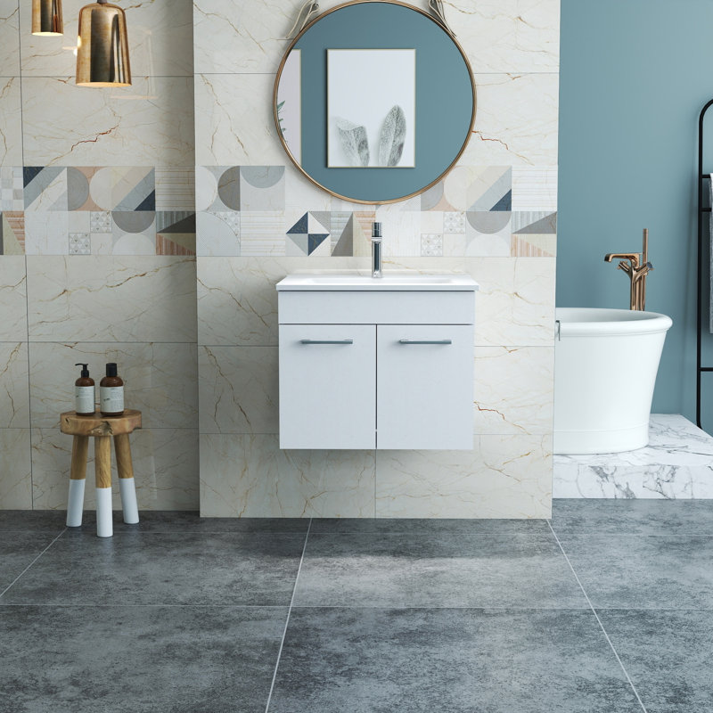 Ensemble de meuble-lavabo mural moderne en MDF blanc brillant