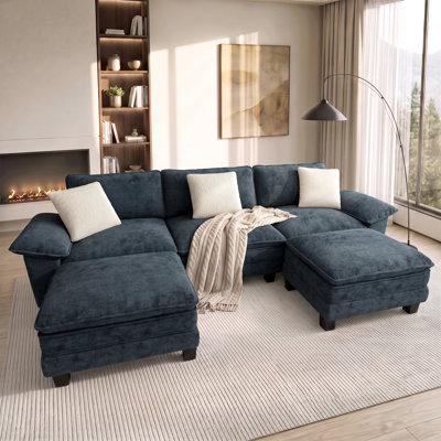 Canapé modulaire de 124 po avec 2 repose-pieds, siège surdimensionné en U profond avec accoudoirs larges amovibles