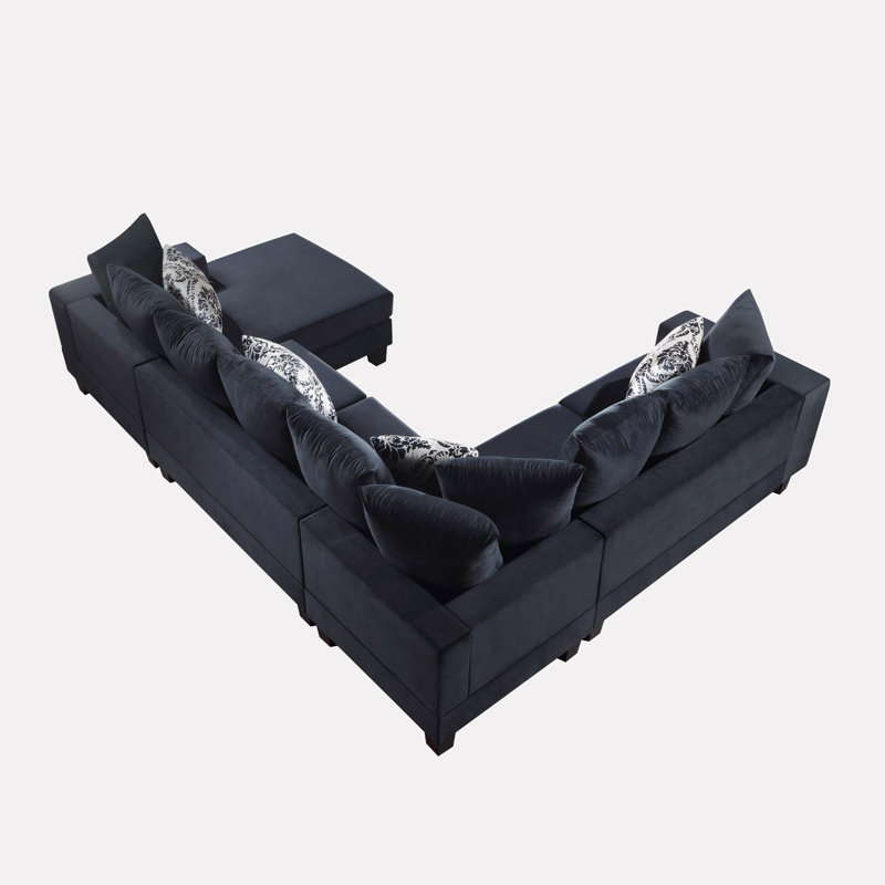 Canapé modulaire en U de 110 po Souren, Velours noir