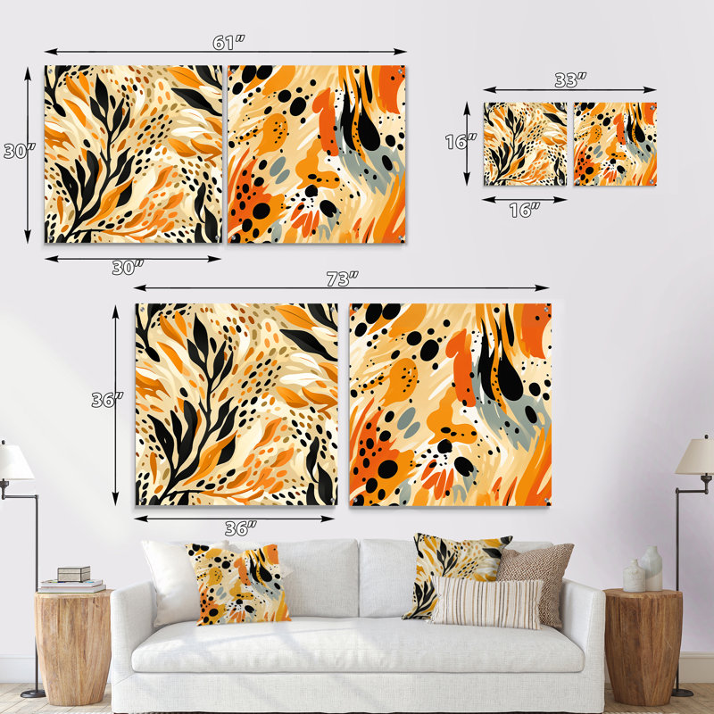 Coumas - Ensemble de 2 peintures murales abstraites en acrylique, H 16 po x l 33 po