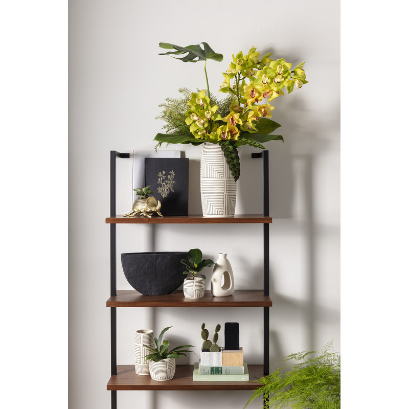 Handmade Ceramic Pot Planter, Black, 7.75" H x 13.5" W x 3.5" D