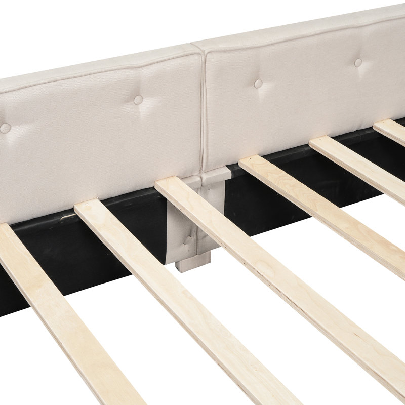 Queen Size Upholstered Platform Bed With USB And 2 Drawers, Beige
