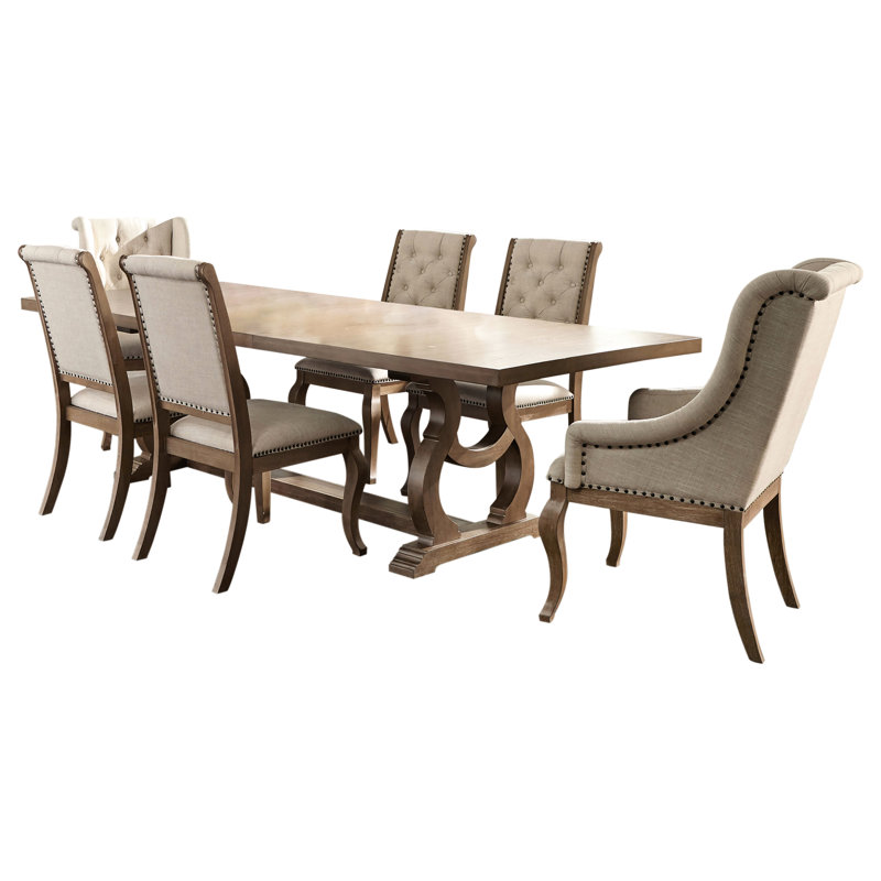 Table de salle à manger avec 7 éléments décoratifs cloutés 7 pièces en bois