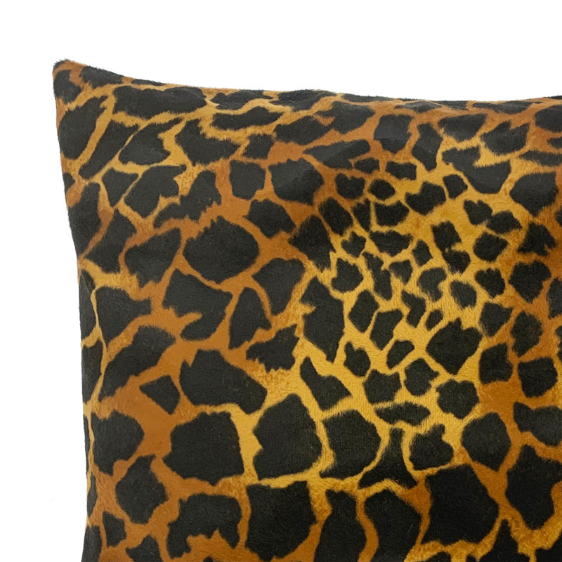 Faux Fur Feathers Animal Print Throw Pillow, 18" x 18"
