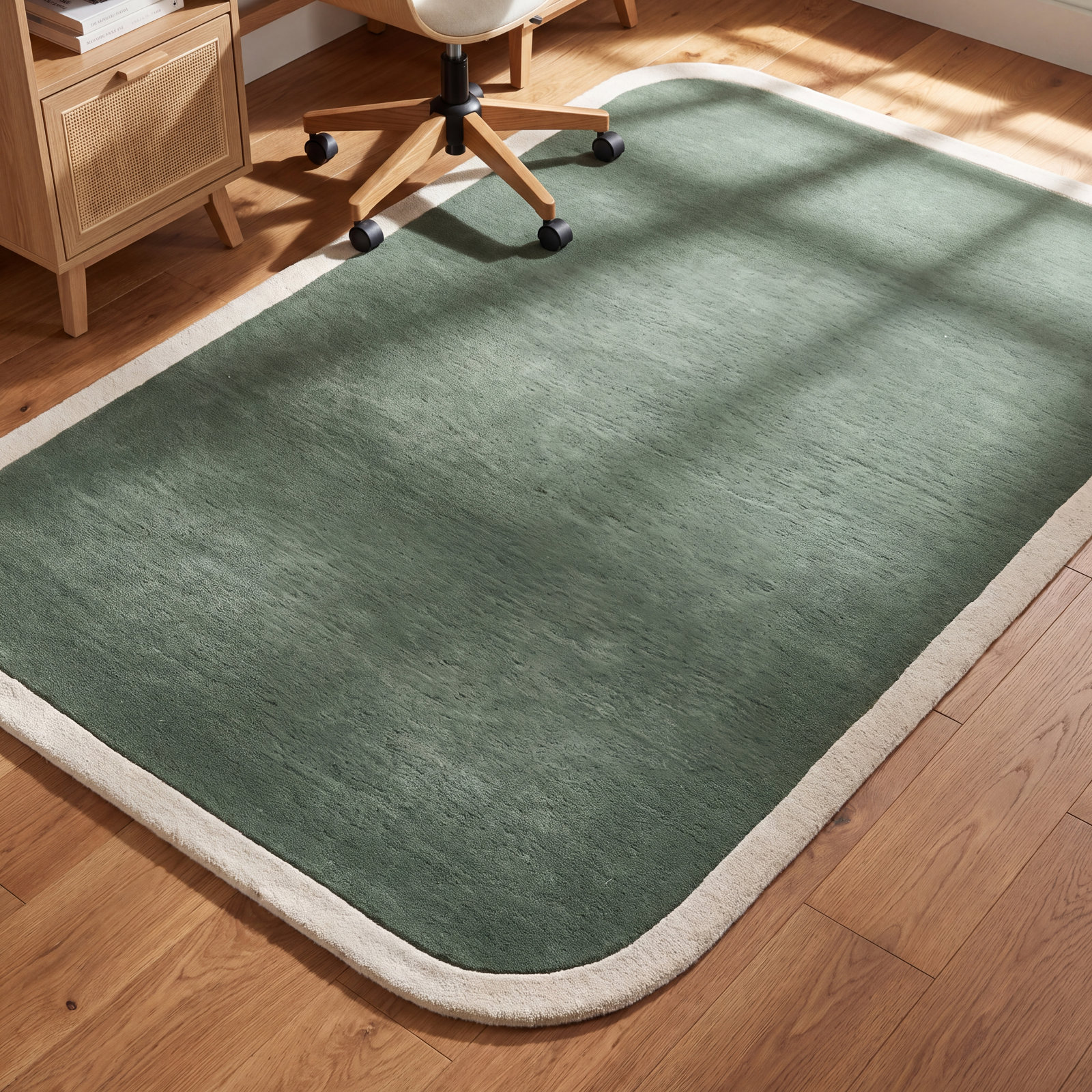 Hermione Green Beige Hand-Tufted Wool Rug, Rectangle 5' x 8'